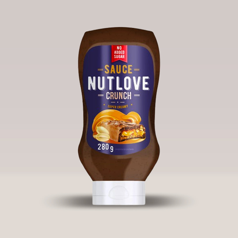 Imagine cu sosul NUTLOVE cu aromă de crunch peanut cream de la ALLNUTRITION, 280ml.