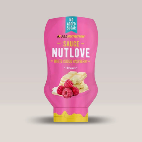 Imagine cu sosul NUTLOVE cu aromă de ciocolată alba și zmeura de la ALLNUTRITION, 280ml.