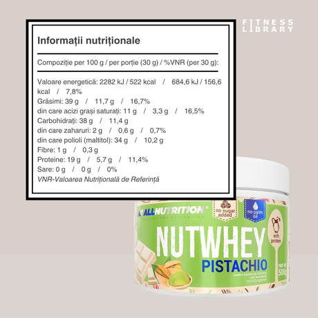 Cremă proteică Nutwhey Pistachio: fistic și ciocolată albă pentru o siluetă sculptată.