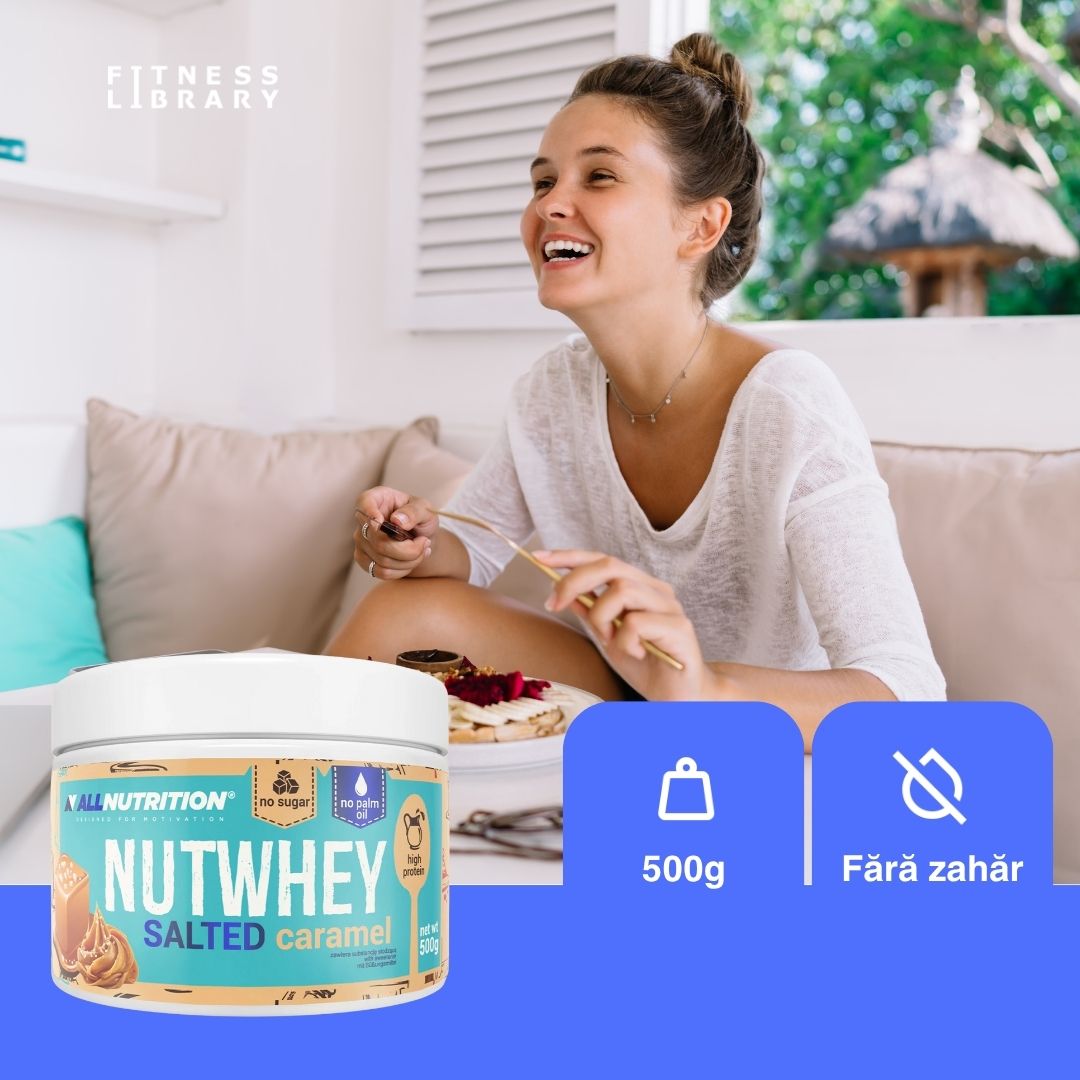 Cremă proteică Nutwhey Caramel Sărat: Gust decadent, hrănitor, fără compromisuri.