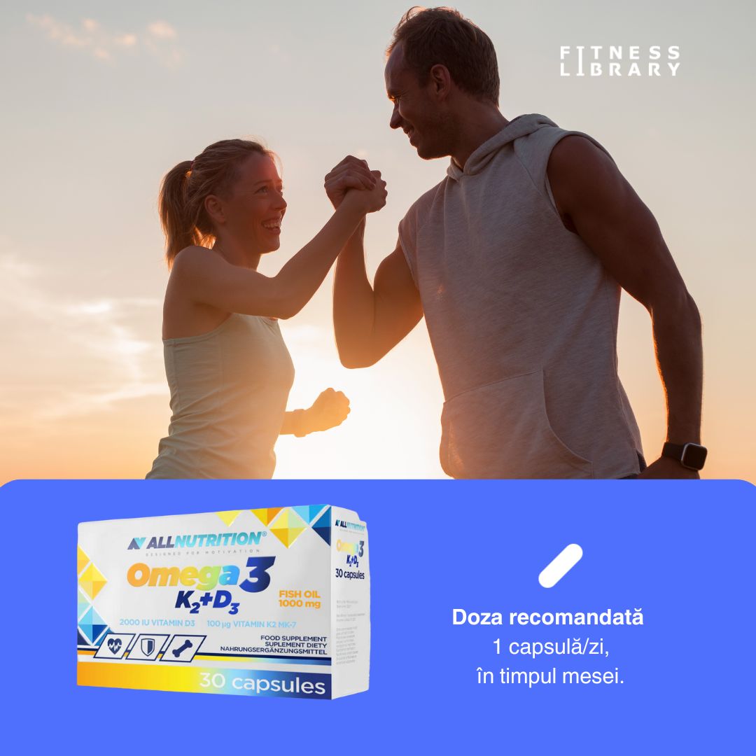 Vitalitate radiantă cu Omega 3, K2, D3 de la ALLNUTRITION. O capsulă/zi. Investește în sănătatea ta!