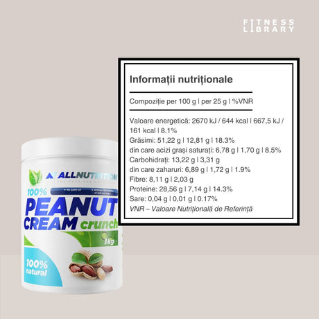 Unt de arahide crocant ALLNUTRITION: Energie pură și gust irezistibil pentru corp și minte. Revigorează-te cu fiecare linguriță!