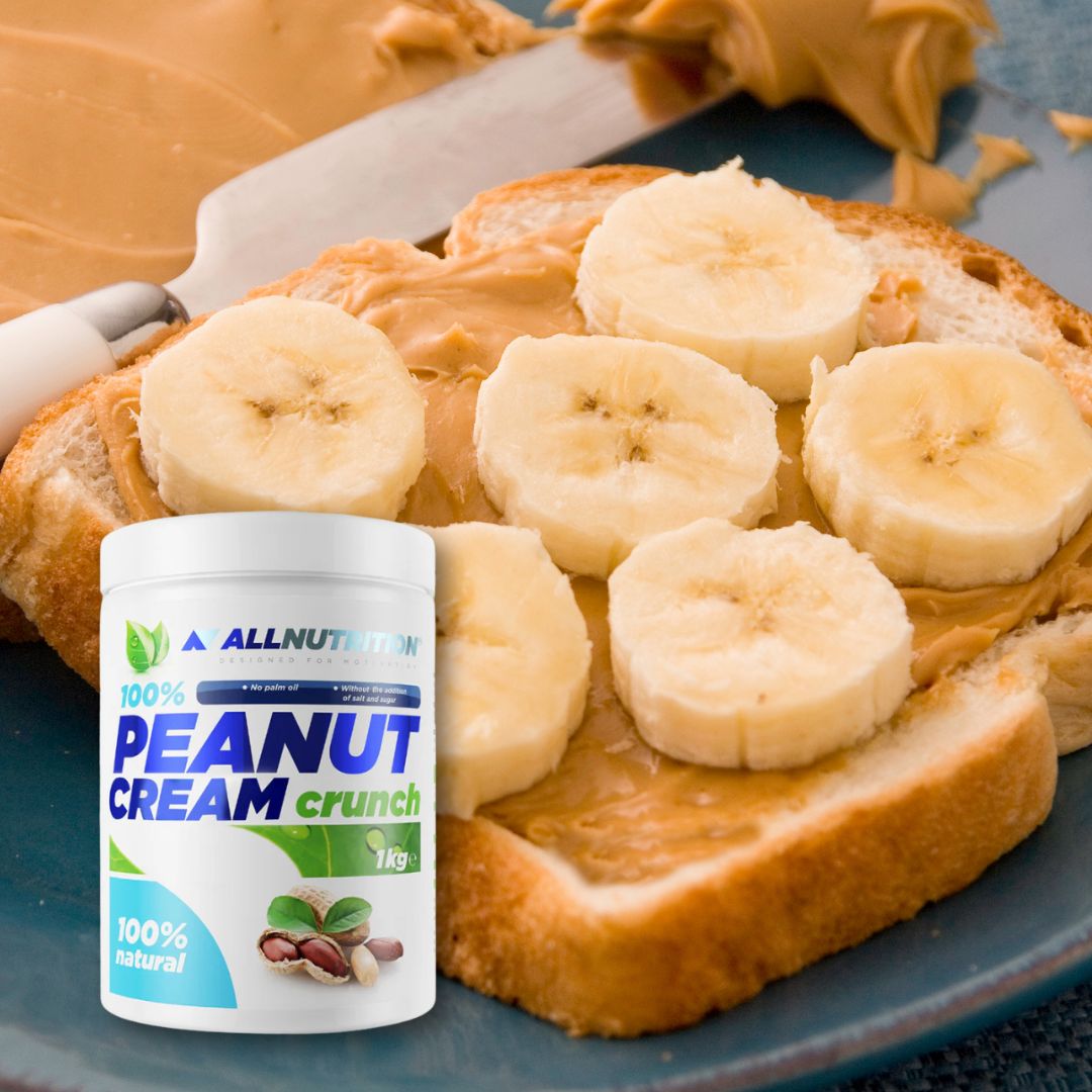 Performanță naturală cu unt de arahide crocant AllNutrition, 100% arahide atent selecționate. Gust autentic, energie pură.
