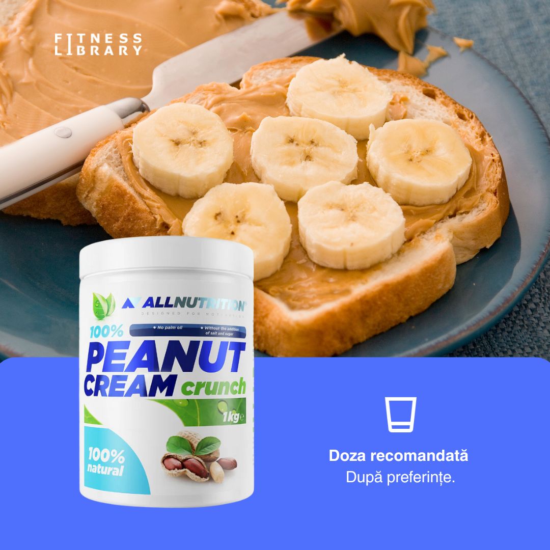 Energie pură cu unt de arahide crocant AllNutrition, 100% natural. Gust autentic, viață la maximum.