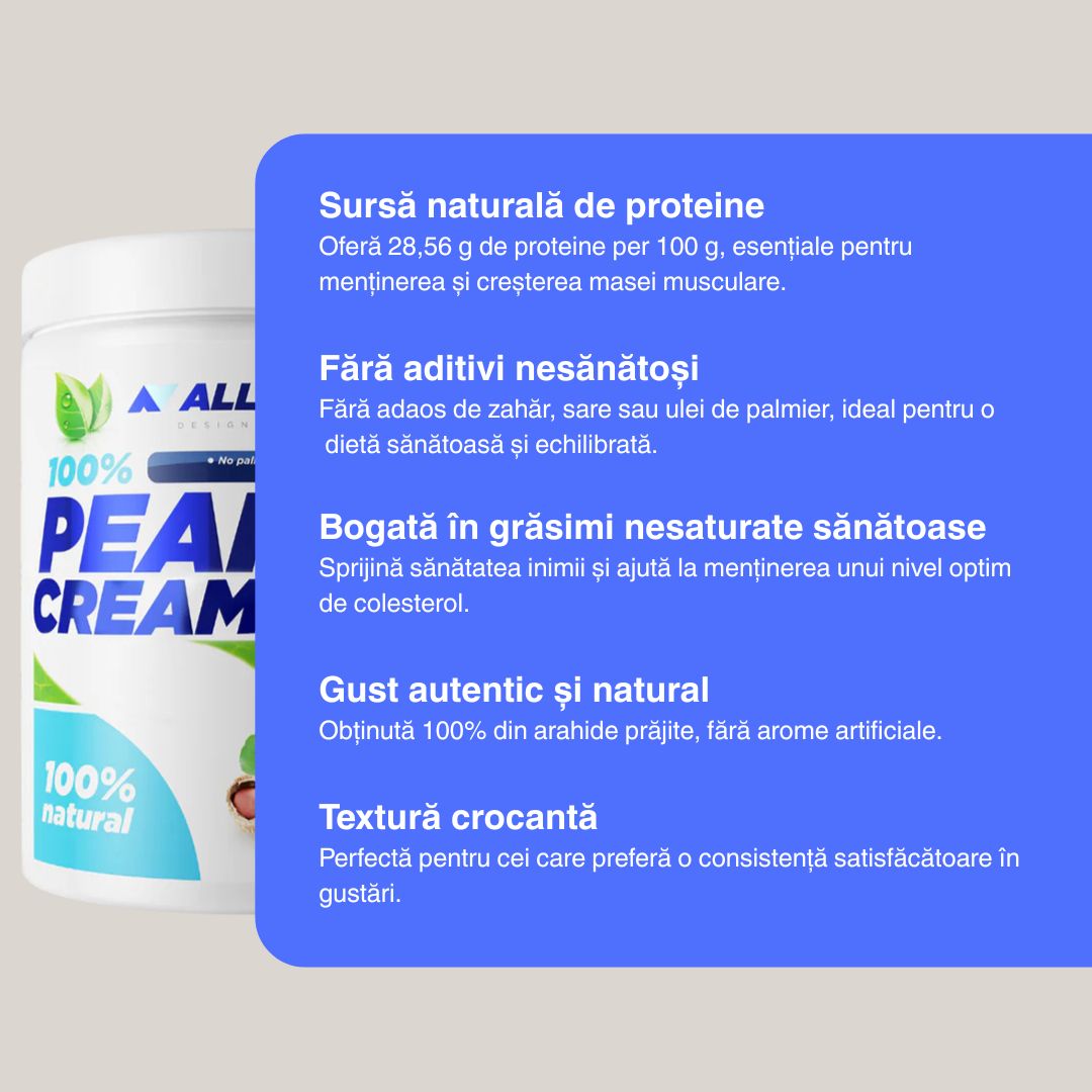 Unt de arahide ALLNUTRITION 100% natural: Energie pură pentru o viață vibrantă.