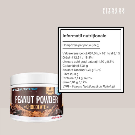 Siluetă definită cu pudră arahide degresată ALLNUTRITION. Gust intens, puritate maximă.