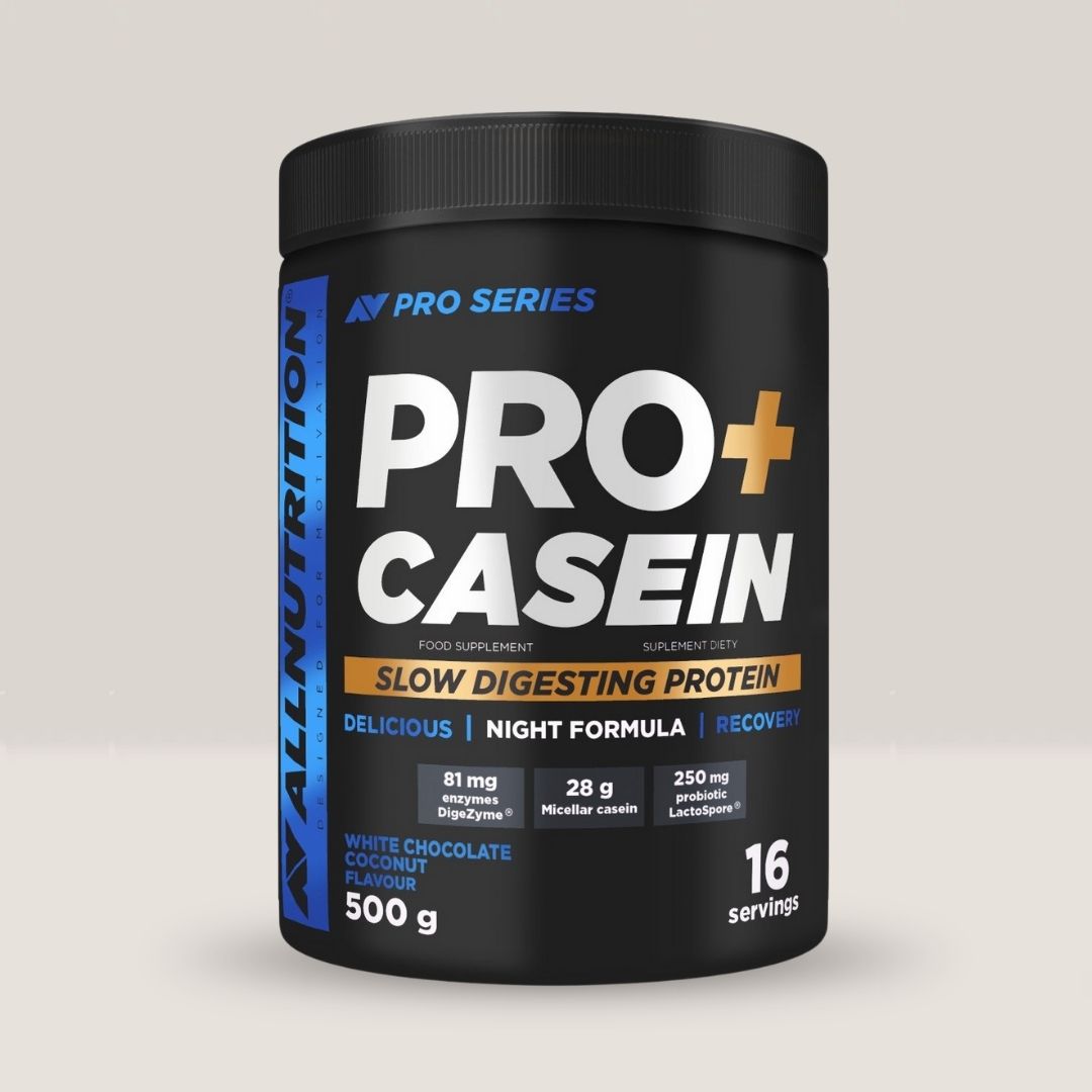 PRO+ Casein 500g – Caseină micelară cu eliberare lentă (refacere musculară & sănătate osoasă) – 16 porții | ALLNUTRITION