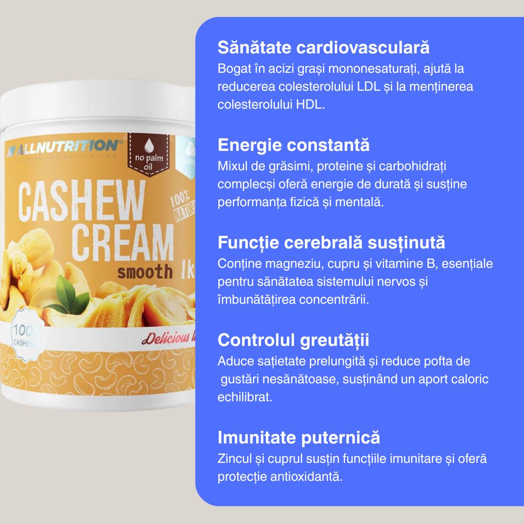 Energie pură din caju pentru o viață vibrantă. Crema AllNutrition 100% naturală.