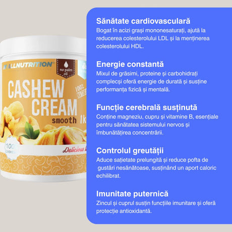 Energie pură din caju pentru o viață vibrantă. Crema AllNutrition 100% naturală.