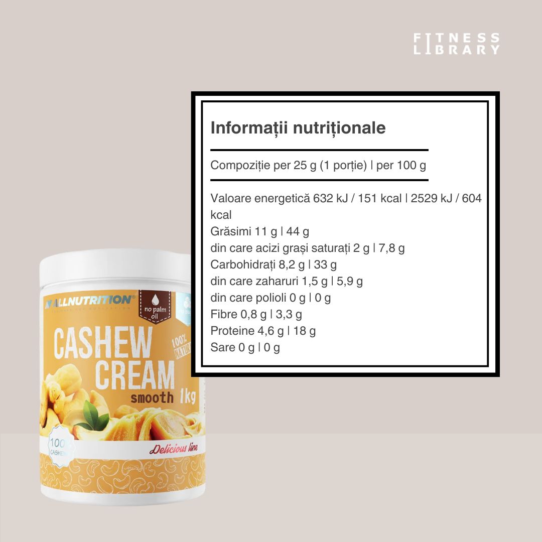 Energie naturală și echilibrată din crema de caju AllNutrition. 100 de porții pentru o viață vibrantă.