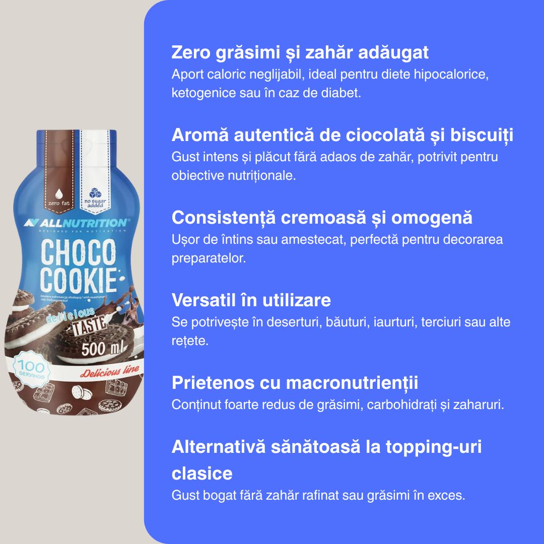 Sos Sweet Sauce ALLNUTRITION: Gust decadent de ciocolată și biscuiți, fără calorii în plus. Savurează fără regrete!