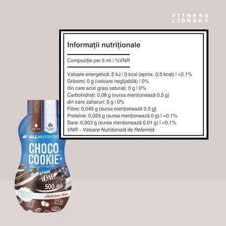 Răsfăț divin, zero calorii! Sosul Sweet Sauce de la AllNutrition - 100 de porții de aromă decadentă de ciocolată și biscuiți.