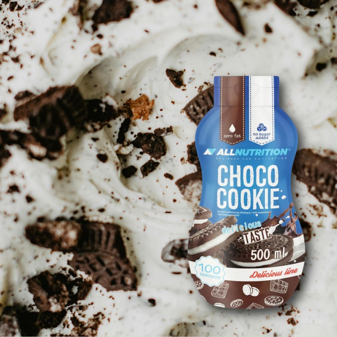 Savurează ciocolata și biscuiții fără vinovăție! Sosul Sweet Sauce Choco-Cookie de la ALLNUTRITION: dulceață pură, siluetă perfectă.