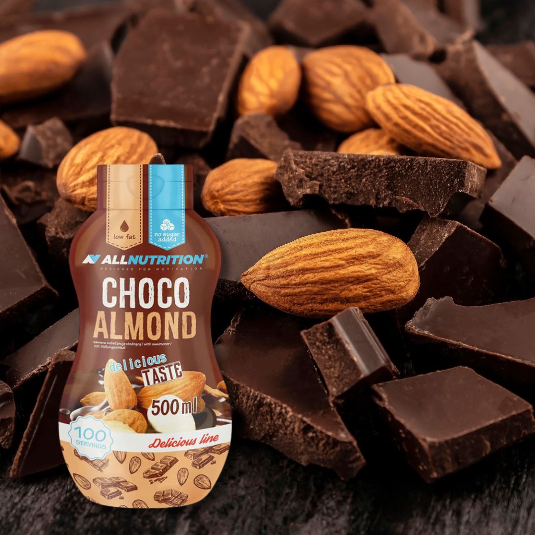 Indulgență fără vinovăție! Sos Sweet Sauce Choco Almond - zero calorii, zero zahăr, aromă decadentă de ciocolată și migdale. #allnutrition #sweetsauce #chocolatealmond