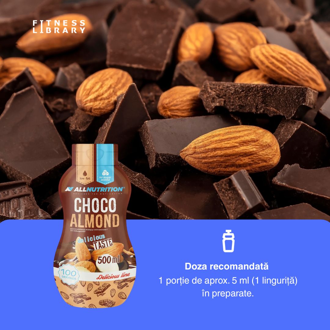 Sos Sweet Sauce AllNutrition: Ciocolată decadentă și migdale, zero calorii, zero zahăr. 100 de porții de pură plăcere, fără vinovăție.