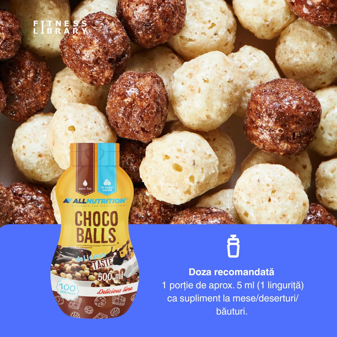 Sos Choco Balls AllNutrition: Gust divin de ciocolată cu lapte, fără zahăr și calorii. Răsfăț fără regrete!