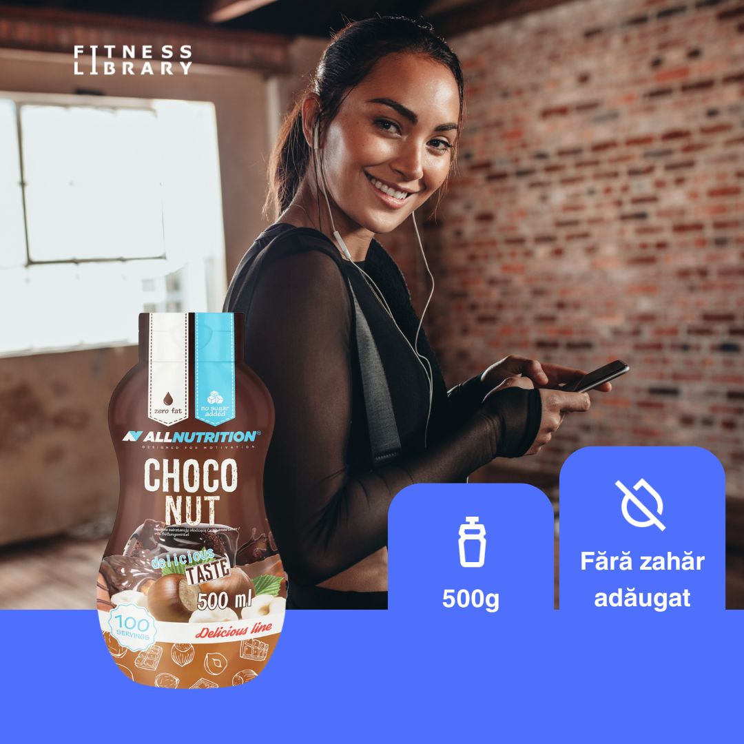 Sos ciocolată și alune ALLNUTRITION: Fără zahăr, fără grăsimi, gust decadent. Răsfăț gourmet fără regrete!