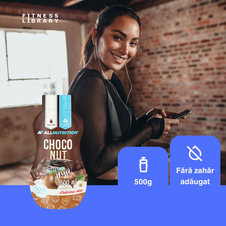 Sos ciocolată și alune ALLNUTRITION: Fără zahăr, fără grăsimi, gust decadent. Răsfăț gourmet fără regrete!