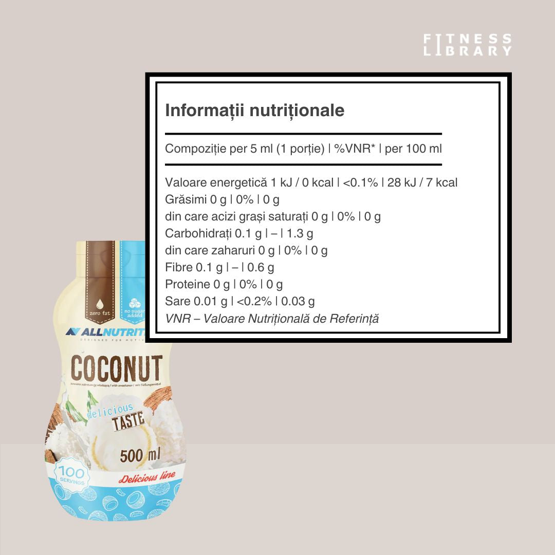 Sos dulce de cocos ALLNUTRITION, fără zahăr și calorii. Deserturi decadente, fără compromisuri!