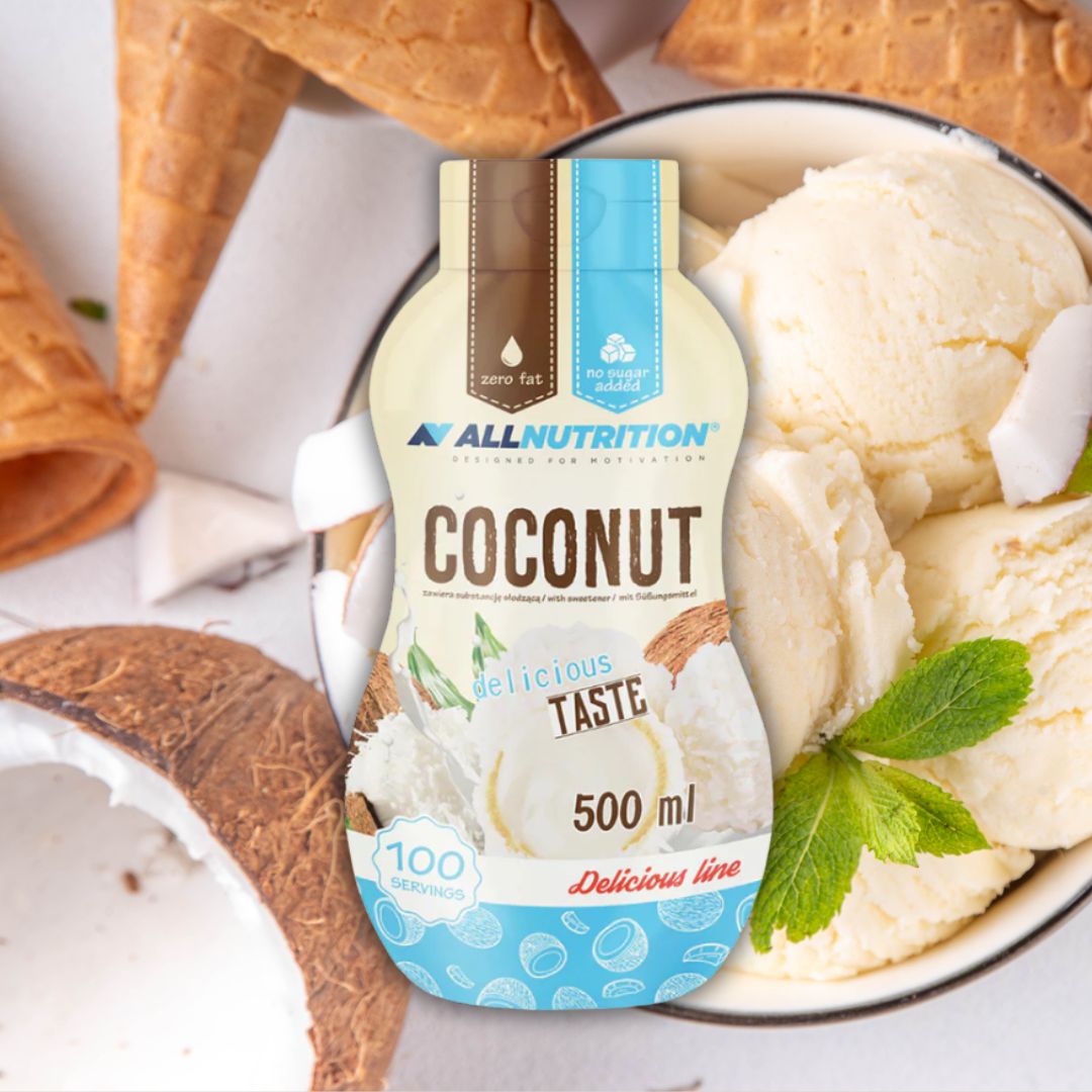 Sos cocos AllNutrition: Gust tropical fără zahăr și calorii, pentru siluetă și vitalitate.