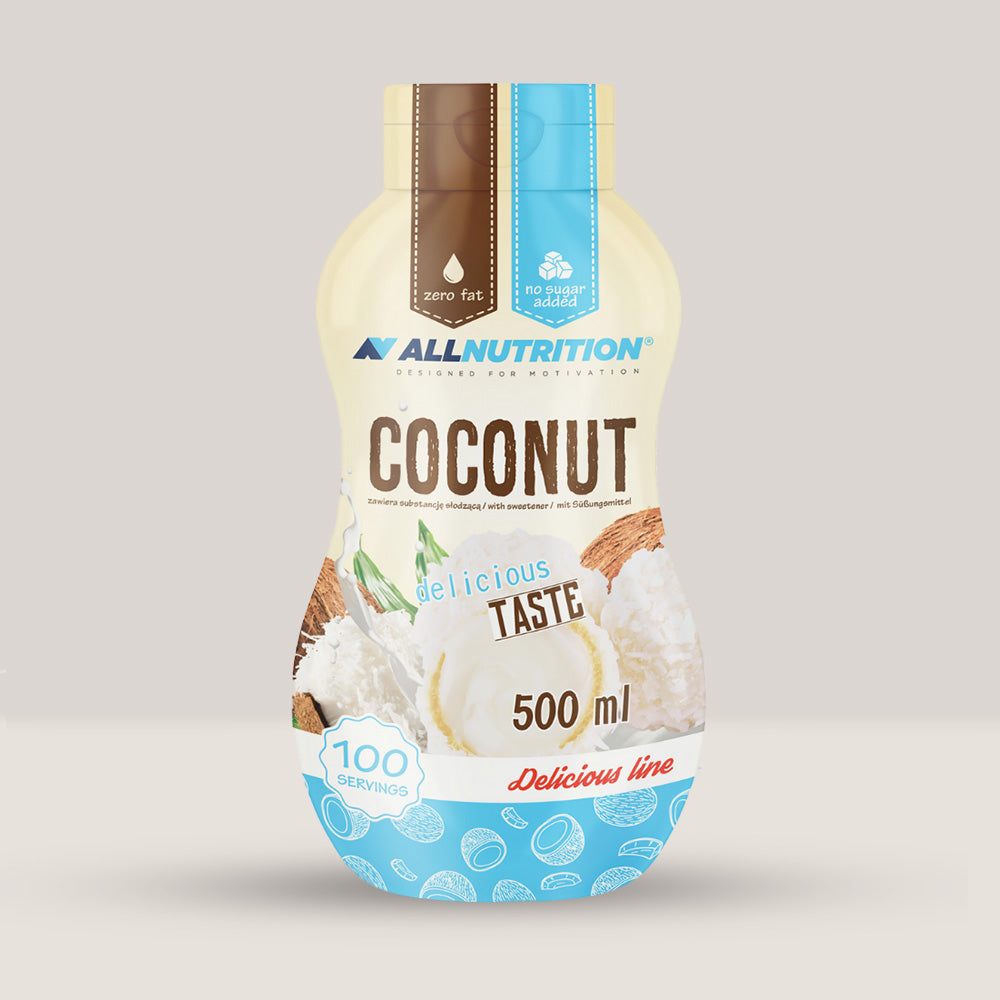 Gust tropical fără calorii! Sos cocos ALLNUTRITION, 0 zahăr, 0 compromisuri. Savurează plăcerea pură a cocosului.