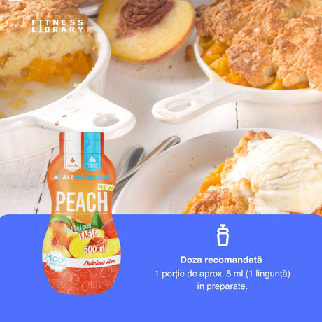 Savurează dulceața piersicilor coapte, fără zahăr și calorii! Sosul ALLNUTRITION transformă deserturile în delicii gourmet.