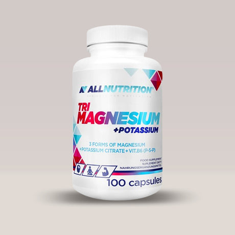 Imagine cu suplimentul alimentar Tri Magnesium + Potassium de la ALLNUTRITION, 100 de capsule.