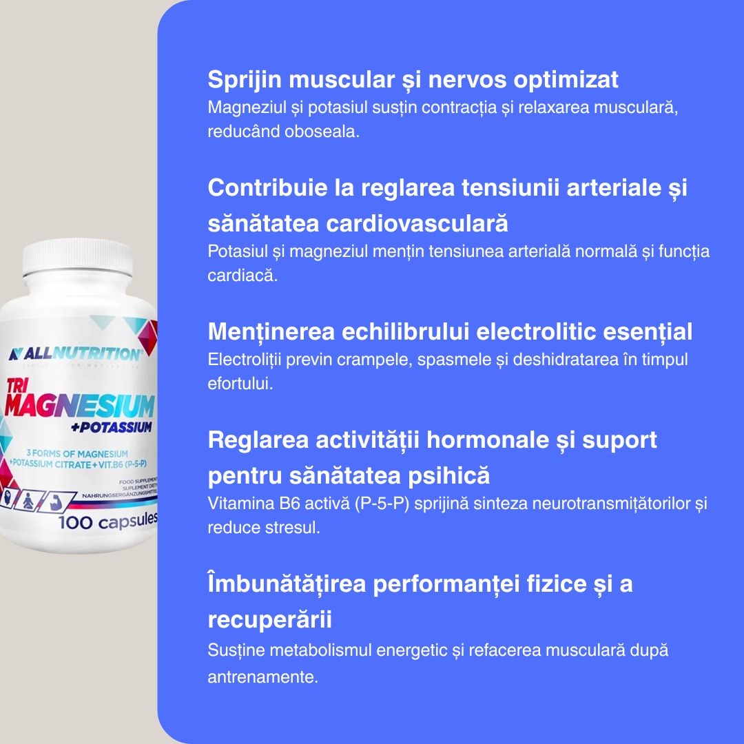 Magneziu + Potasiu ALLNUTRITION: Energie, echilibru și performanță optimă zilnică.