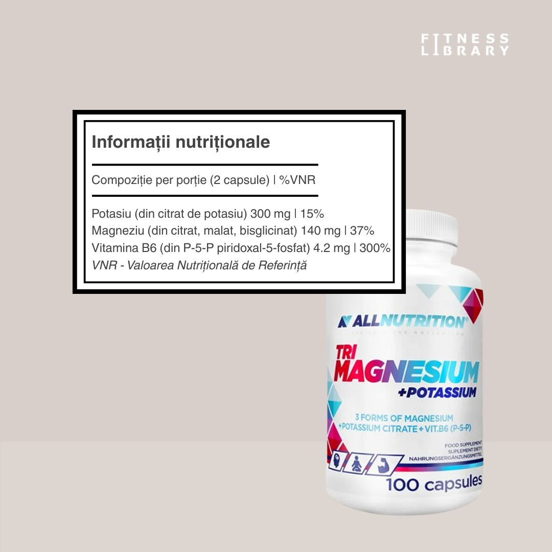 Magneziu + Potasiu ALLNUTRITION: Energie, relaxare, claritate mentală. Performanță maximă.