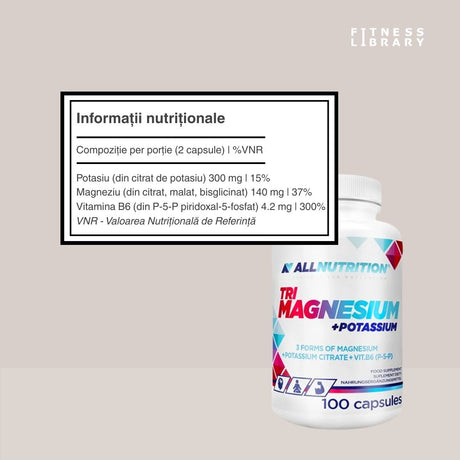 Magneziu + Potasiu ALLNUTRITION: Energie, relaxare, claritate mentală. Performanță maximă.