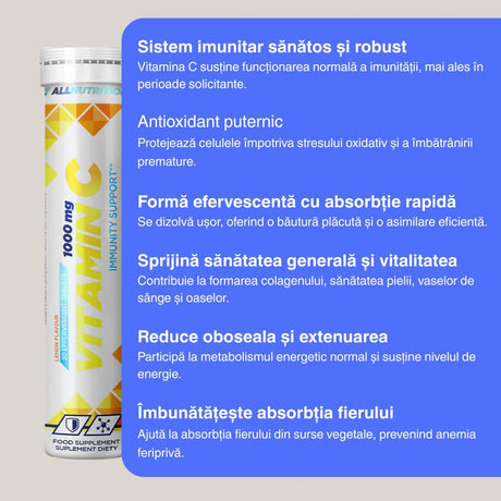Imunitate puternică și energie maximă cu Vitamina C 1000mg ALLNUTRITION.