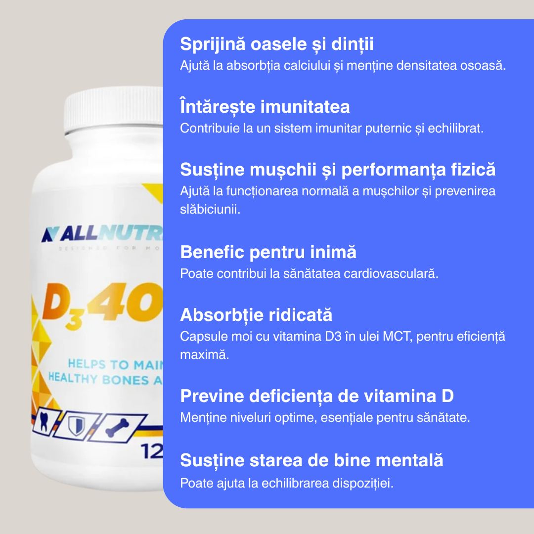 Vitamina D3 ALLNUTRITION: Oase puternice, viață vibrantă.