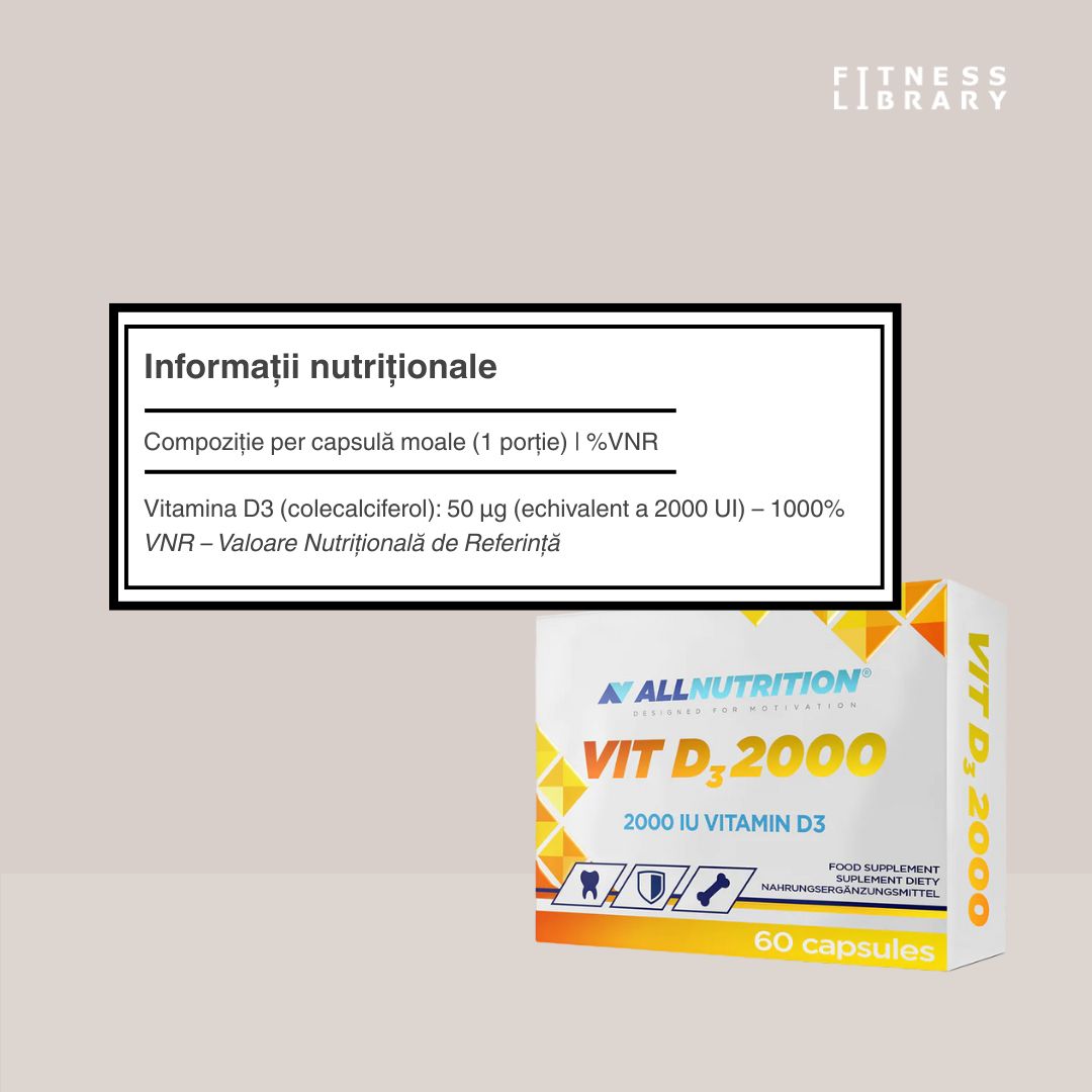 Vitamina D3 ALLNUTRITION: Imunitate puternică, oase sănătoase, strălucire naturală.