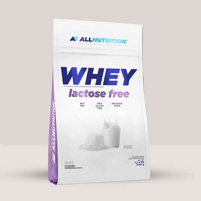 Imagine cu proteina din zer Whey Lactose Free de la ALLNUTRITION, 700g, 24 de serviri. Aroma de lapte.