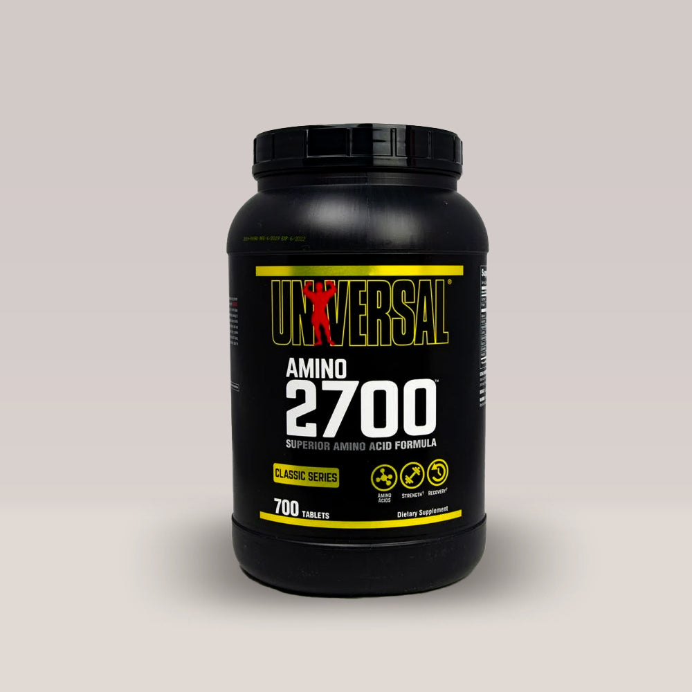 Imagine cu suplimentul de aminoacizi Amino 2700 de la Universal Nutrition 700 de tablete.