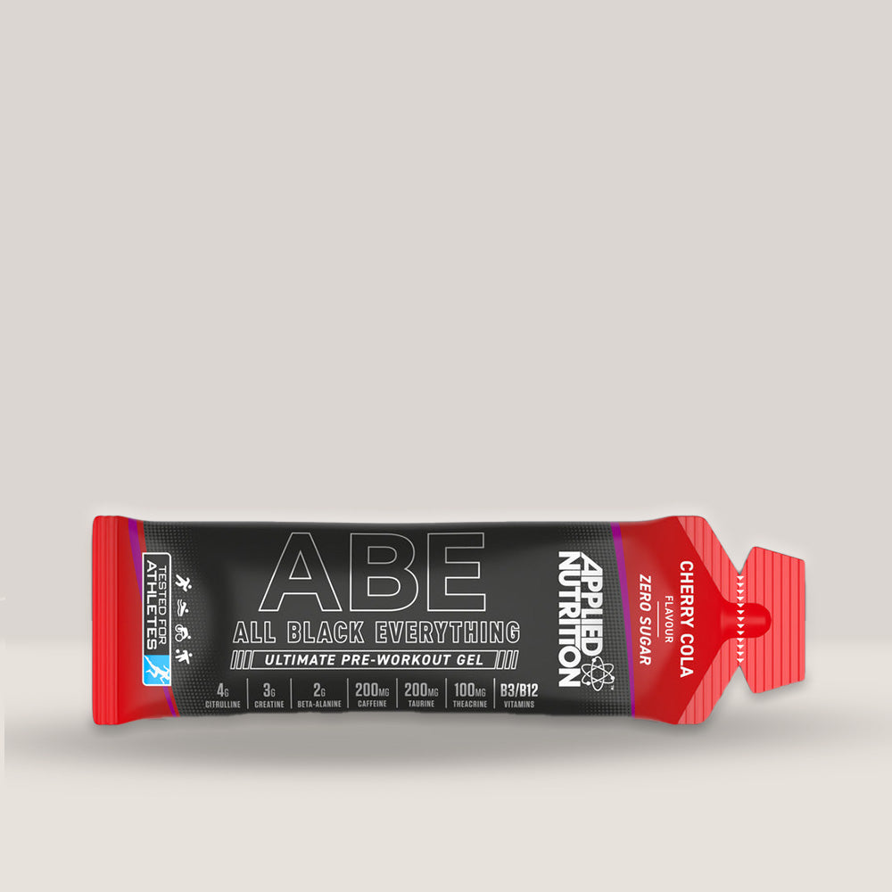 Imagine cu gelul pre-workout ABE (All Black Everything) de la APPLIED NUTRITION. Cherry cola aroma.