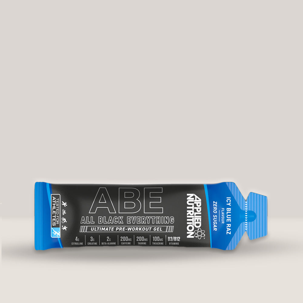 Imagine cu gelul pre-workout ABE (All Black Everything) de la APPLIED NUTRITION. Icy blue raz aroma.