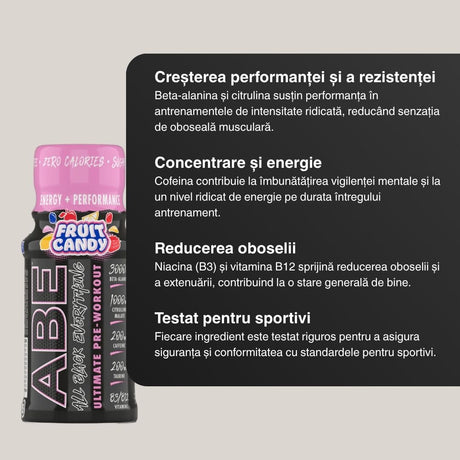 Energie pură, concentrare absolută. Antrenament transcendent cu ABE Ultimate Pre-Workout Shot.