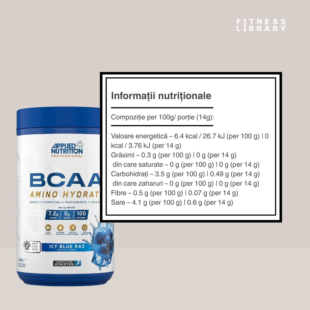 BCAA Amino-Hydrate: Recuperare musculară rapidă și hidratare optimă pentru performanță maximă.
