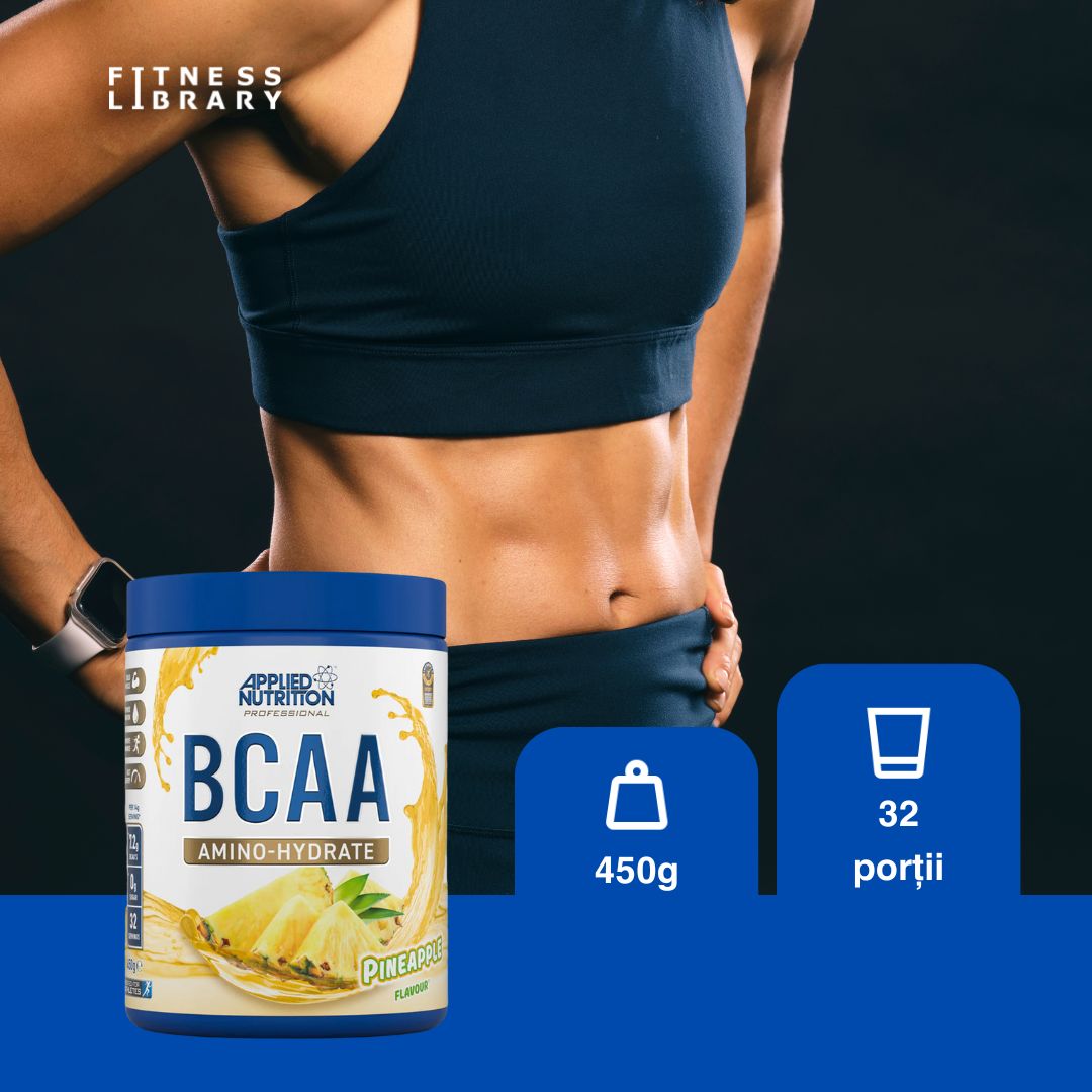 Recuperare musculară rapidă și hidratare cu BCAA Amino Hydrate de la Applied Nutrition.