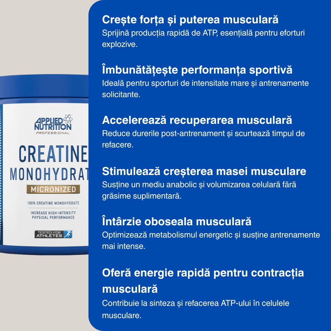 Creatină Monohidrată Micronizată - Forță maximă, performanță de vârf.