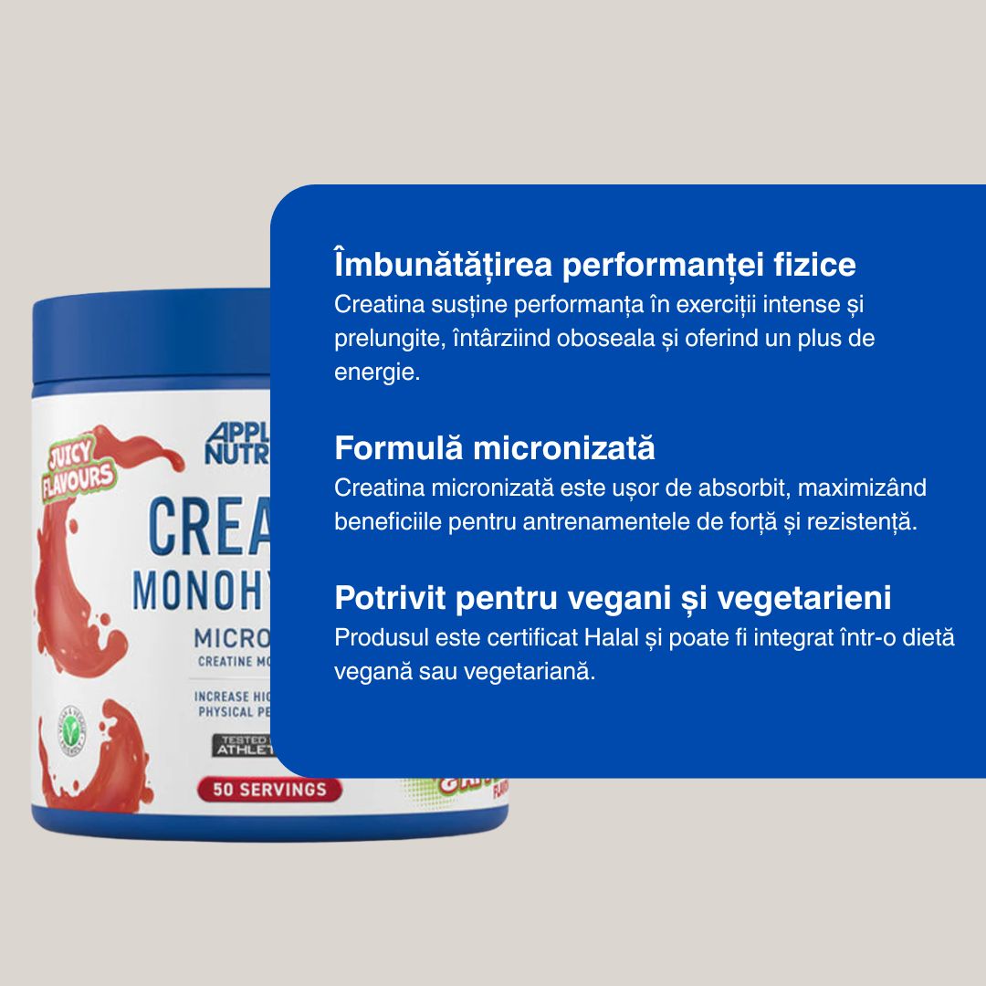 Creatină Monohidrată Micronizată: Energie explozivă, recuperare rapidă, aromă cireșe-mere. Performanță de elită.