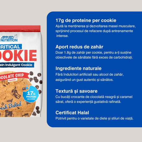 Proteină Critical Cookie: Caramel sărat & ciocolată neagră. Hrănește mușchii, răsfață simțurile. Performanță și plăcere.