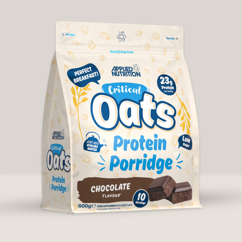 Pungă de APPLIED NUTRITION Critical Oats, 600g cu aromă de ciocolată. 10 serviri.