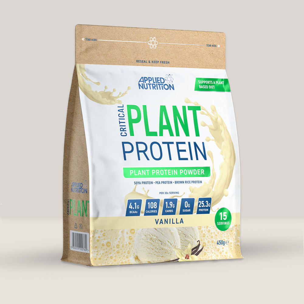 Cutie de proteină vegetală de la APPLIED NUTRITION, 450g cu aromă de vanilie. 15 serviri!