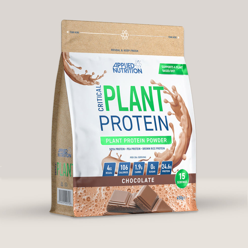 Cutie de proteină vegetală de la APPLIED NUTRITION, 450g cu aromă de ciocolată. 15 serviri!