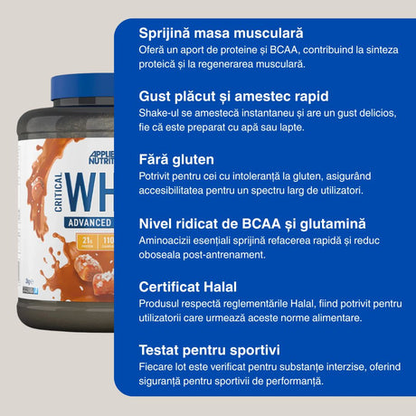 Proteină whey Critical Applied Nutrition: Recuperare rapidă, creștere musculară armonioasă.