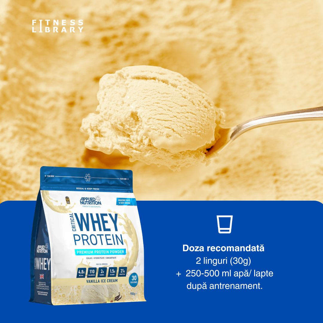 Recuperare rapidă și mușchi hrăniți cu Critical Whey Protein (zer de la vaci hrănite cu iarbă).