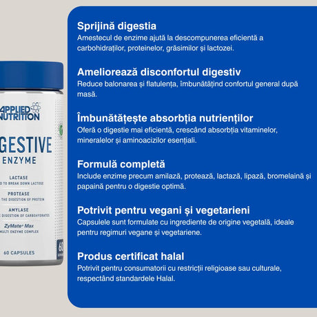 Digestie ușoară, energie vibrantă. Enzime Digestive APPLIED NUTRITION.