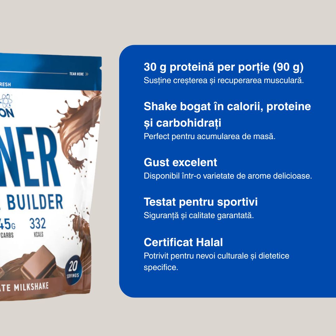 Crește masa musculară rapid cu Gainer Muscle Builder de la Applied Nutrition. Recuperare optimă, performanță maximă.